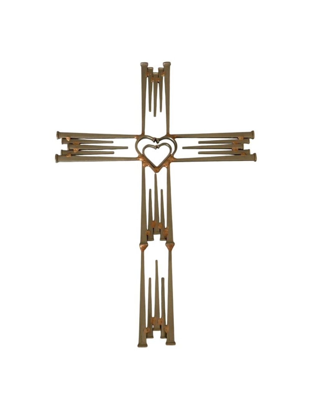 Brutalist Metal Nail Double Heart Wall Cross